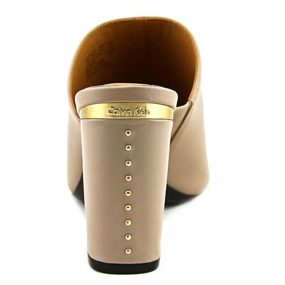 Calvin Klein Cicelle Tan Leather Grommet‎ Trim Mules Sz 10